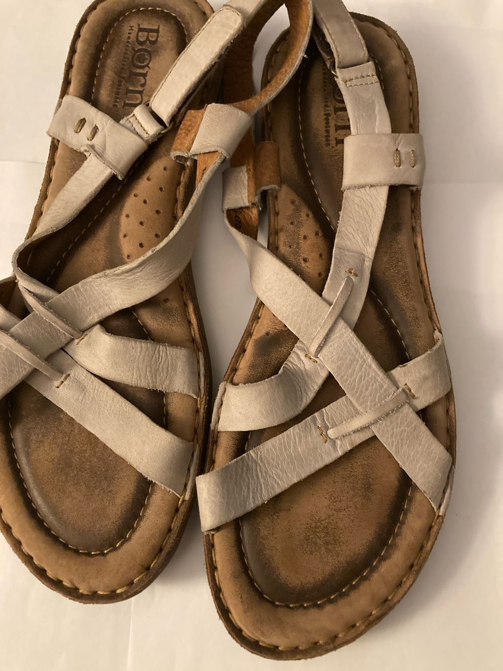 Born Beige Leather Crisscross Slingback Sandals